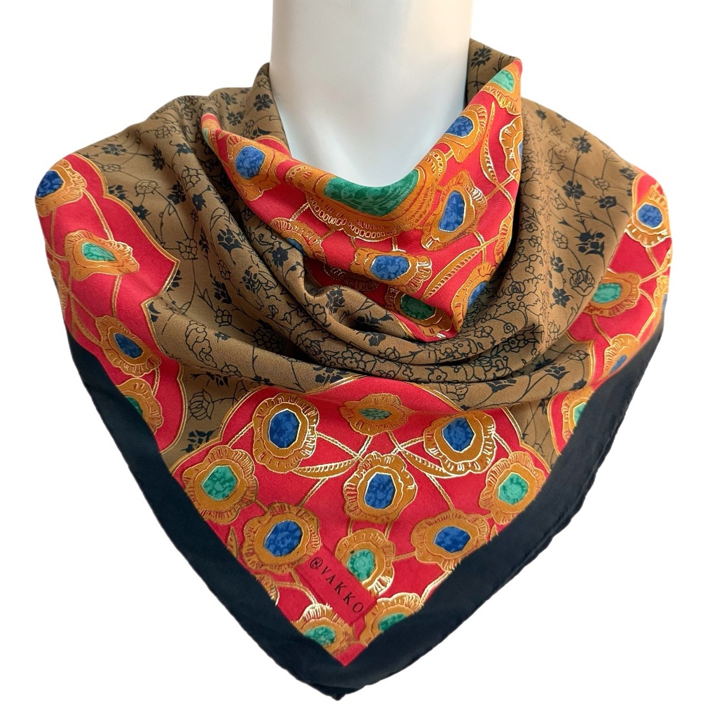 VAKKO Vintage Silk Scarf β 34" Square β Metallic Accents β Made in Turkey
